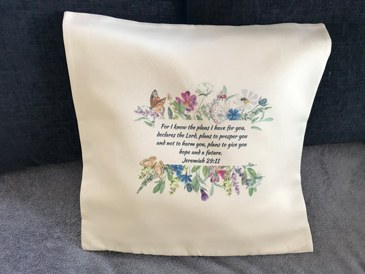 Cushion Cover 45x45cm - For I Know The Plans I Have For You Jeremiah 29:11 Wildflowers