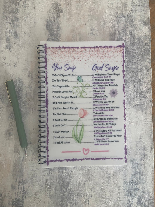Notebook A5 You Say - God Says Affirmations Girl Theme