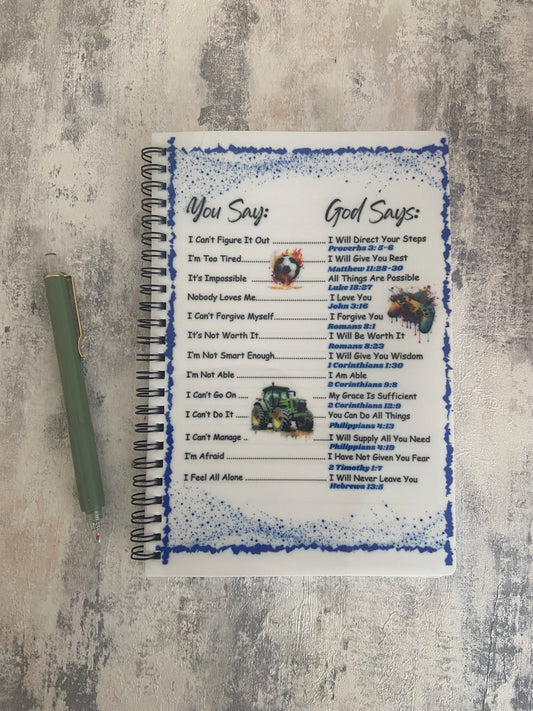 Notebook A5 You Say - God Says Affirmations Boy Theme