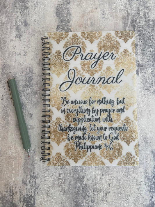 Notebook A5 Prayer Journal Be Anxious For Nothing Philippians 4:6 Gold Pattern