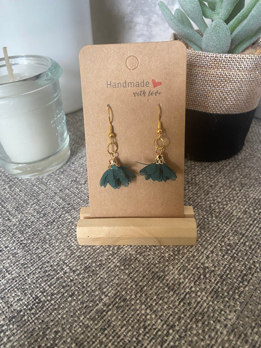 Fabric Floral Gold Drop Earrings - Variety Colours