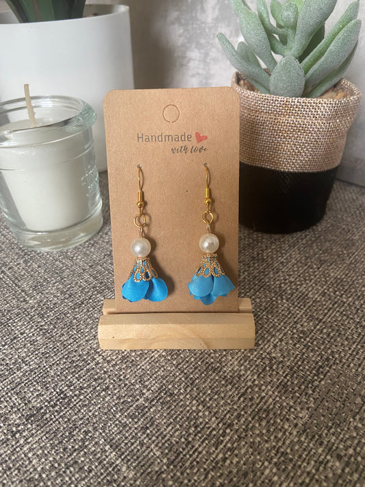 Fabric Floral Drop Gold Earrings with faux pearl - Variety Colours
