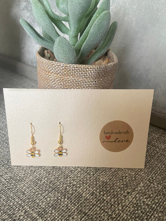 Small Bumble Bee Drop Gold Earrings