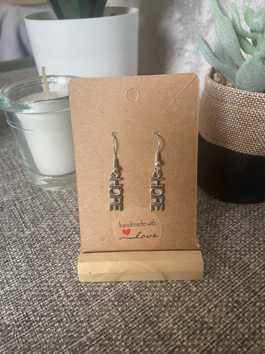 "HOPE" Silver Drop Earrings