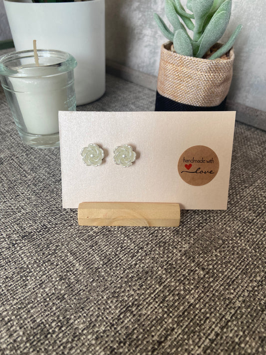 White Pearlescent Rose silver stud earring