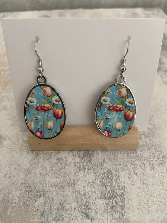 Pendant Drop Metal Silver Earrings 5cm Double sided- Selection of Images
