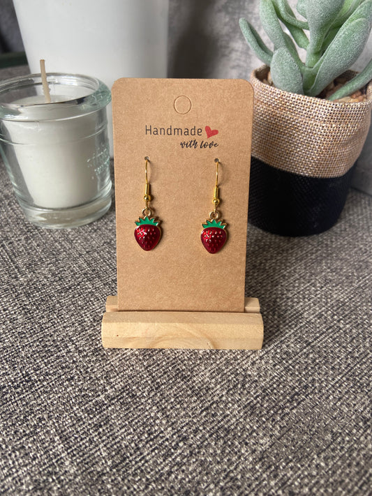 Strawberry Dangle Gold Earring