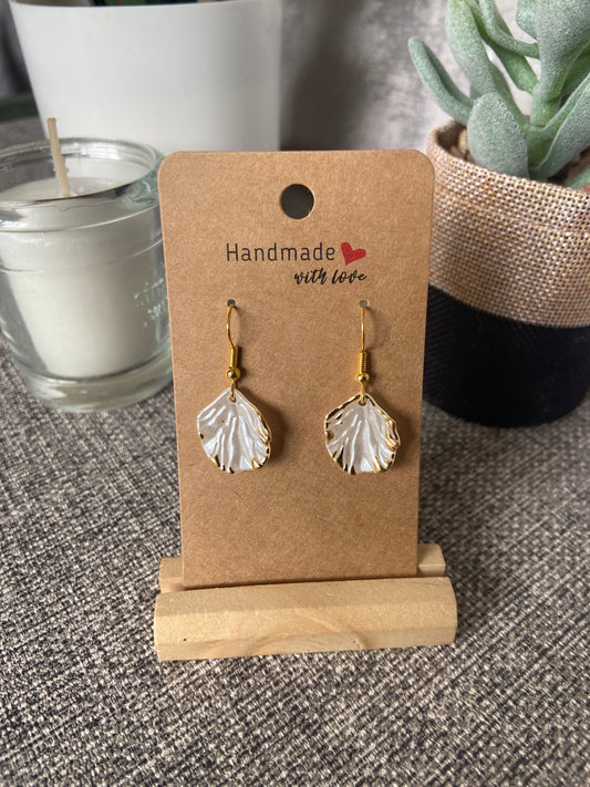 White Leaf Gold Trimmed Drop Gold Earring