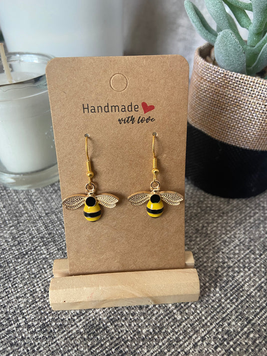 Large Bee Dangle Gold Earring