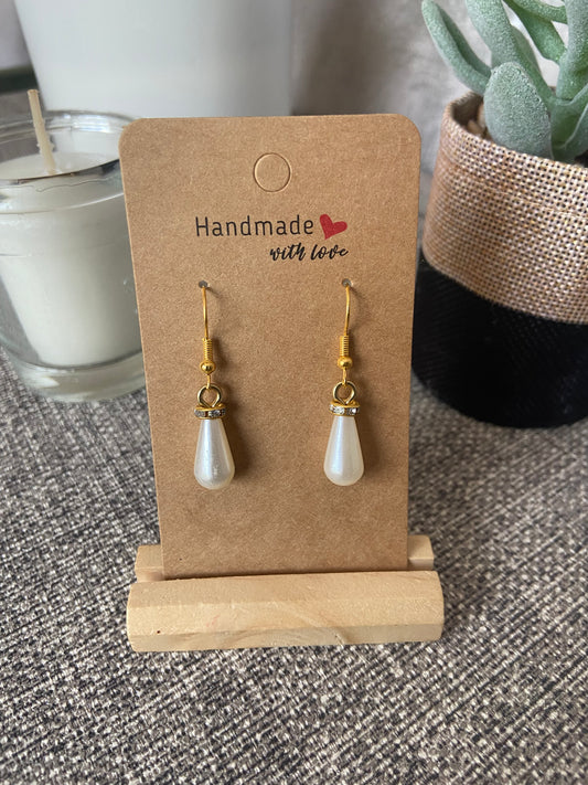 Pearl Teardrop Dangle Gold Earring