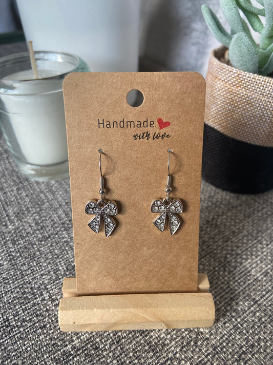 Small Bow Rhinestone Dangle Gold Earring
