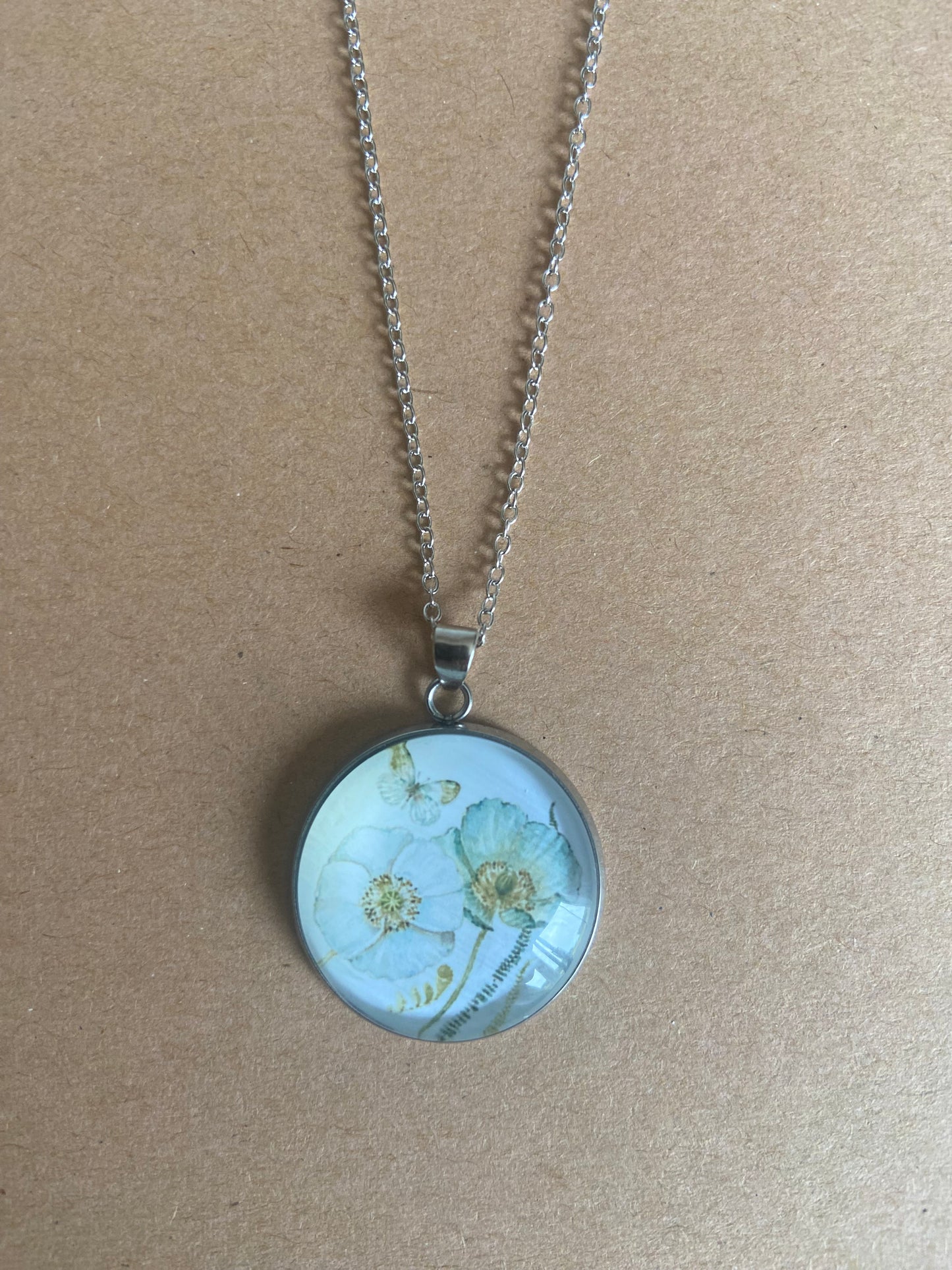 Blue Floral Pendant Silver Necklace (60cm chain) 4 variations