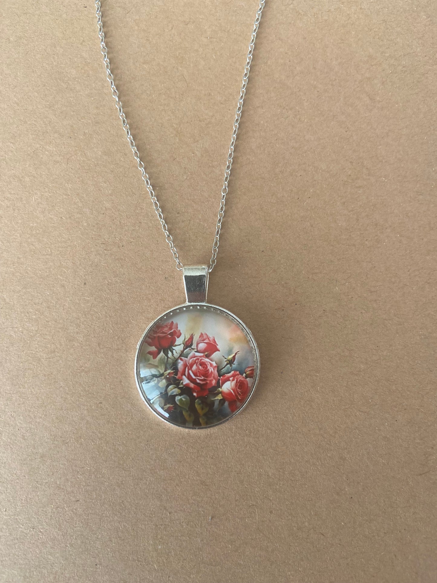 Rose 2.5cm Pendant Silver Necklace (60cm chain) 7 variations