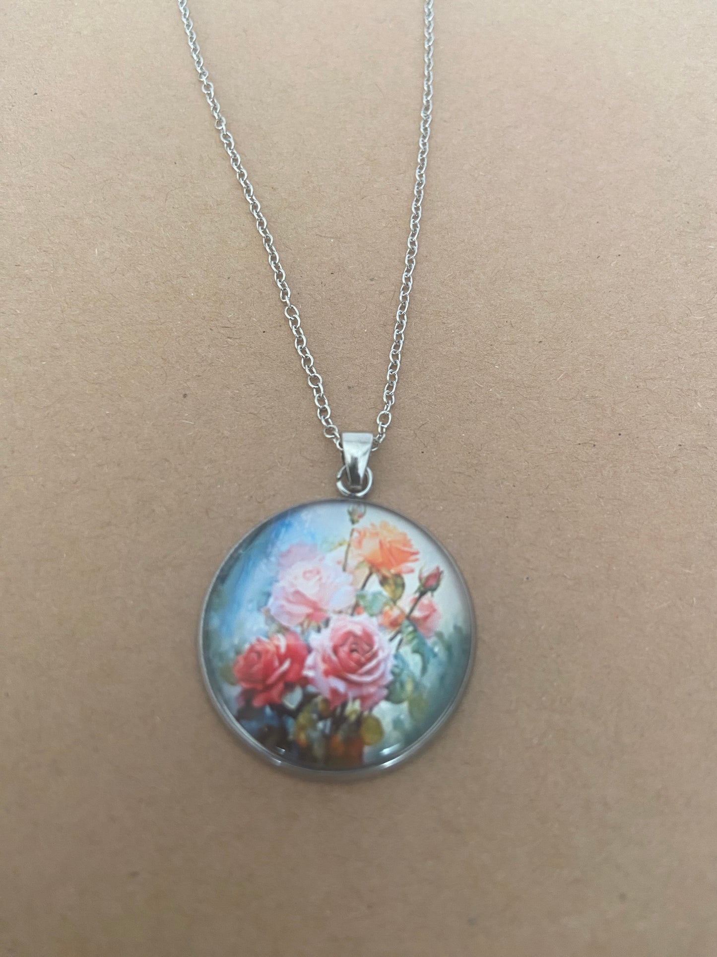 Floral 2cm Pendant Silver Necklace (45cm chain) 28 variations