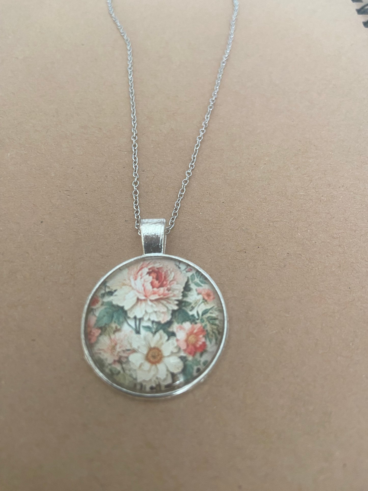 Floral 2cm Pendant Silver Necklace (45cm chain) 28 variations