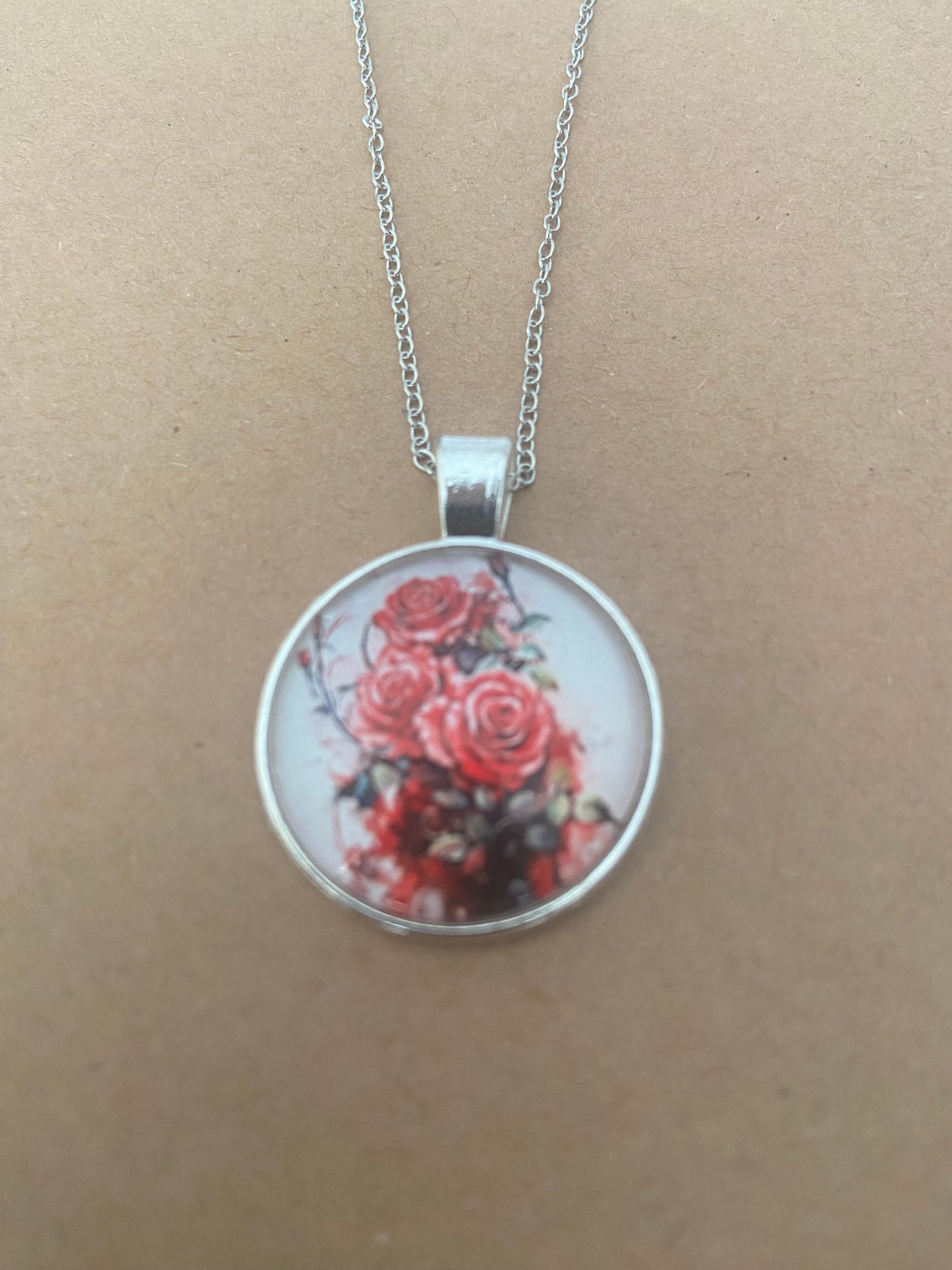 Floral 2cm Pendant Silver Necklace (45cm chain) 28 variations
