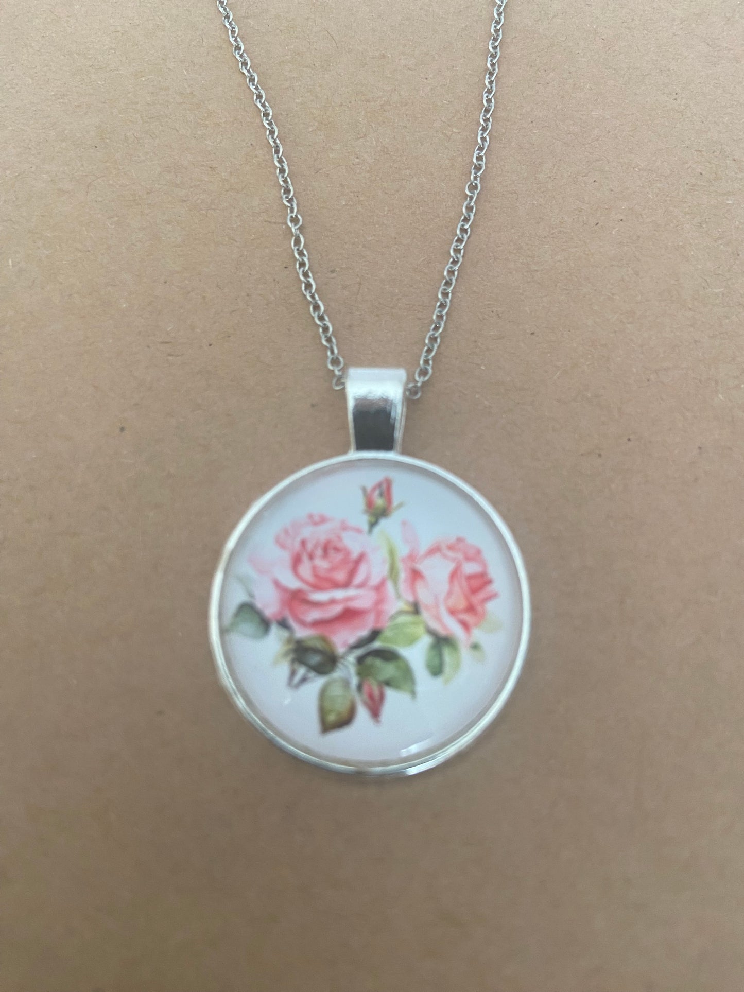 Rose 2.5cm Pendant Silver Necklace (60cm chain) 7 variations
