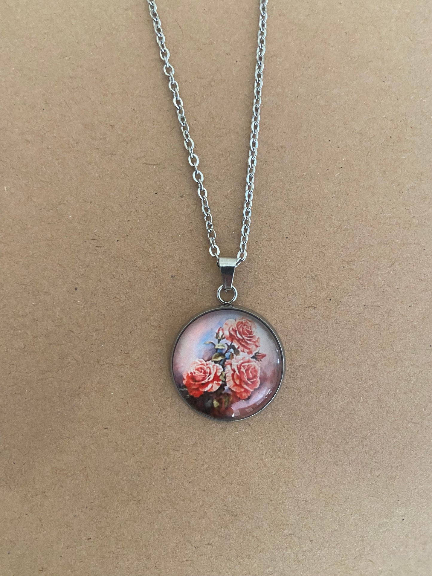 Floral 2cm Pendant Silver Necklace (45cm chain) 28 variations