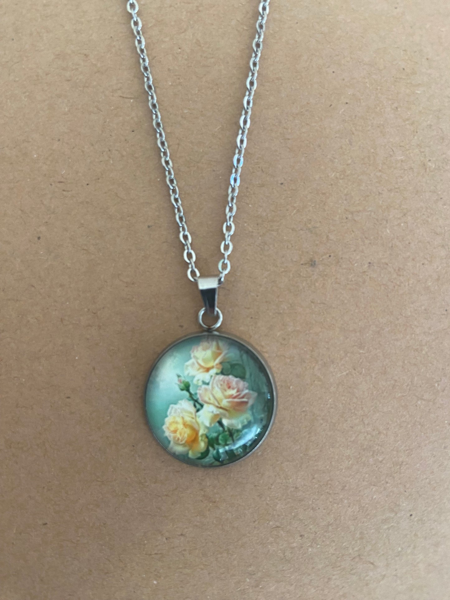 Floral 2cm Pendant Silver Necklace (45cm chain) 28 variations