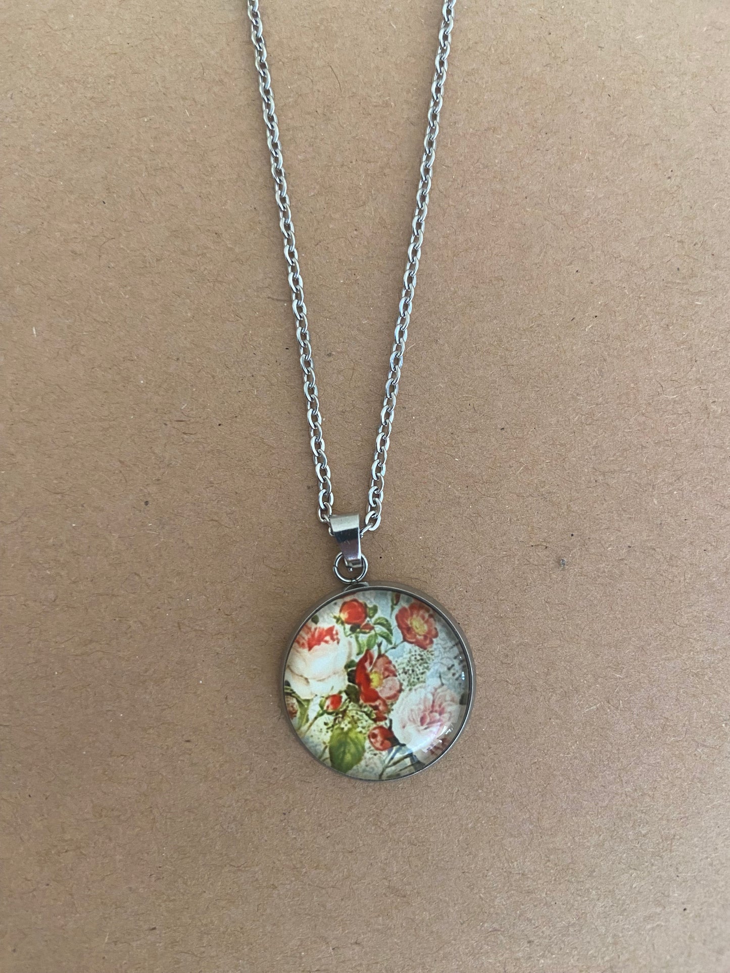 Floral 2cm Pendant Silver Necklace (45cm chain) 28 variations