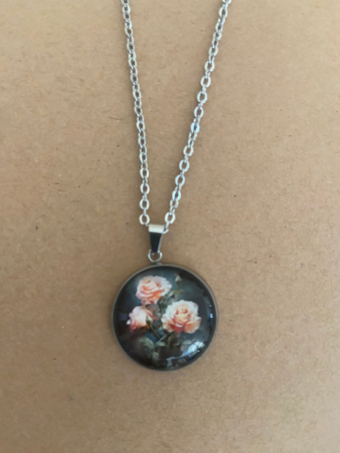 Floral 2cm Pendant Silver Necklace (45cm chain) 28 variations