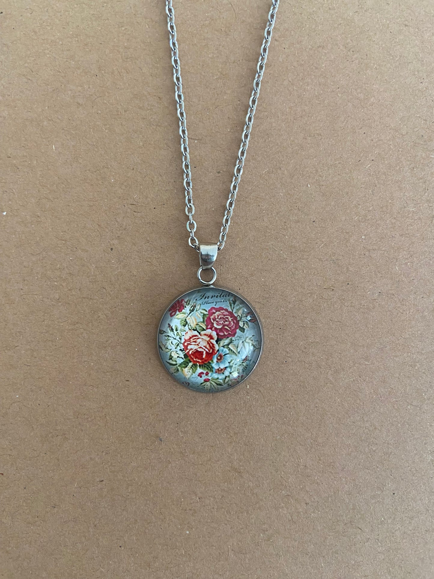 Floral 2cm Pendant Silver Necklace (45cm chain) 28 variations