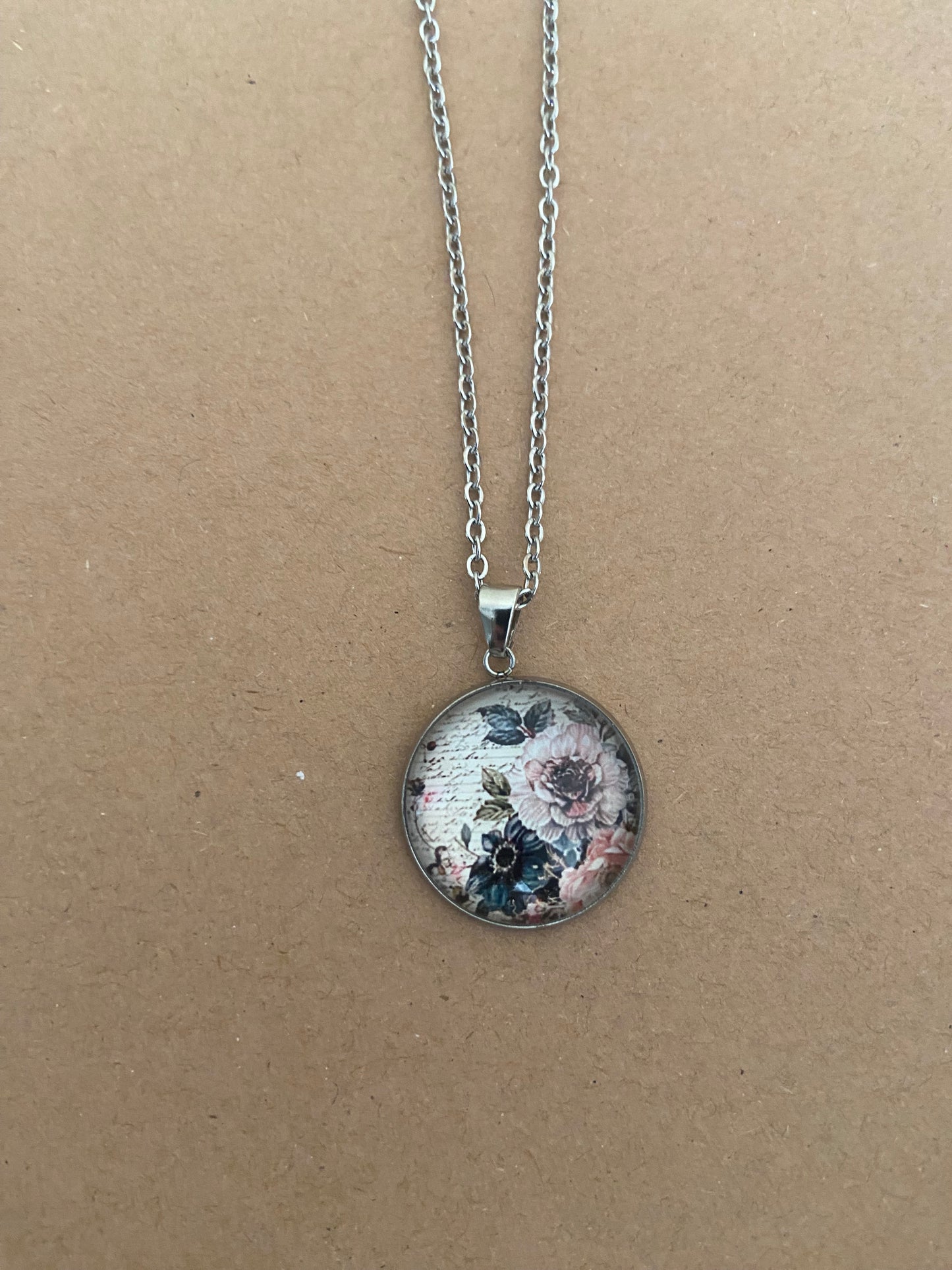 Floral 2cm Pendant Silver Necklace (45cm chain) 28 variations