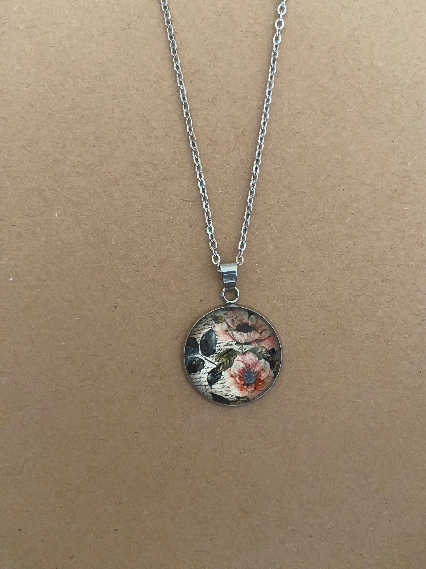 Floral 2cm Pendant Silver Necklace (45cm chain) 28 variations