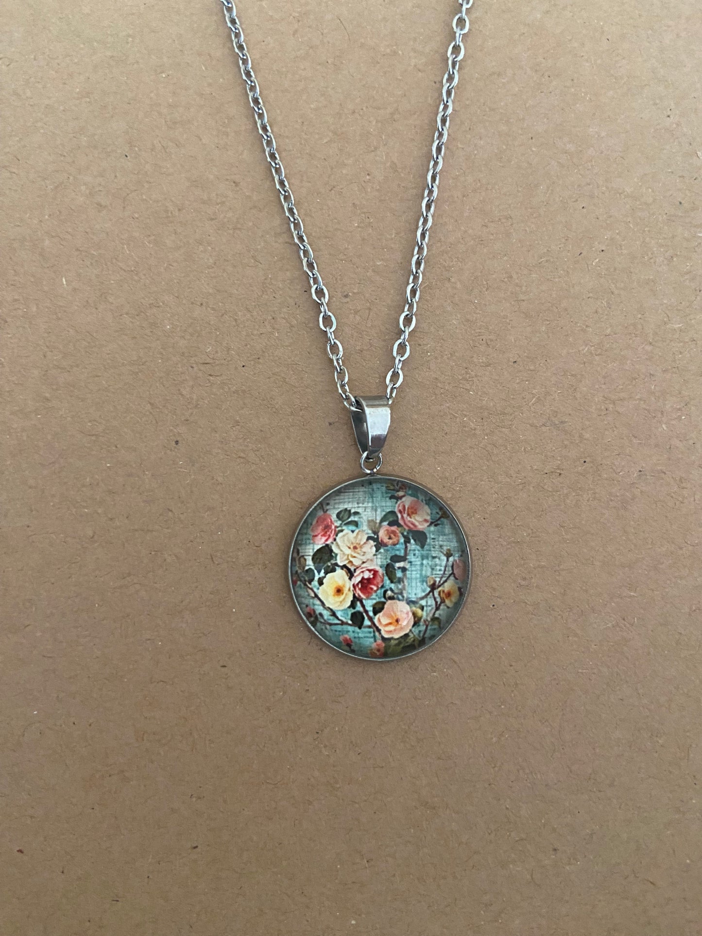 Floral 2cm Pendant Silver Necklace (45cm chain) 28 variations
