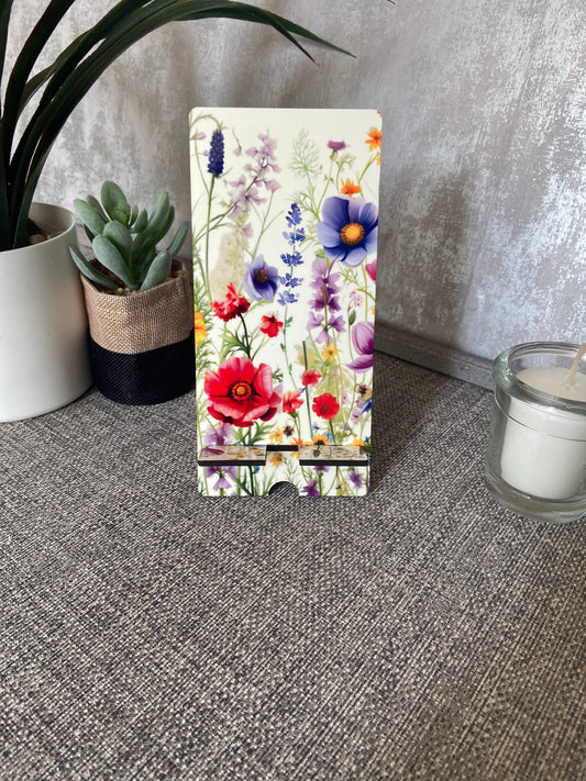 Mobile Phone Stand MDF - Vibrant Wildflowers
