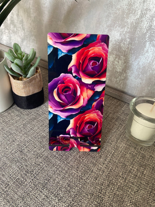 Mobile Phone Stand MDF - Purple/Red Floral