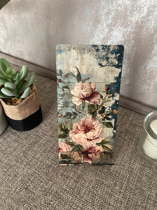 Mobile Phone Stand MDF - Vintage Pink Rose