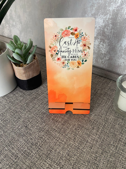 Mobile Phone Stand MDF -Cast All Your Anxiety On Him 1 Peter 5:7