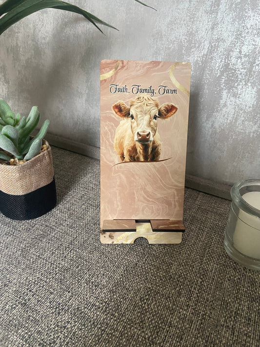 Mobile Phone Stand MDF - Charolais Cow