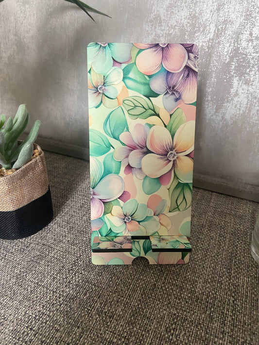 Mobile Phone Stand MDF - Green/ Lilac Floral