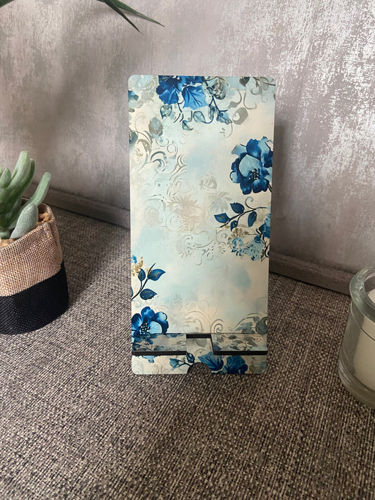 Mobile Phone Stand MDF - Vintage Blue Floral