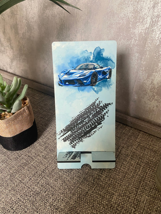 Mobile Phone Stand MDF - Blue Racing Car