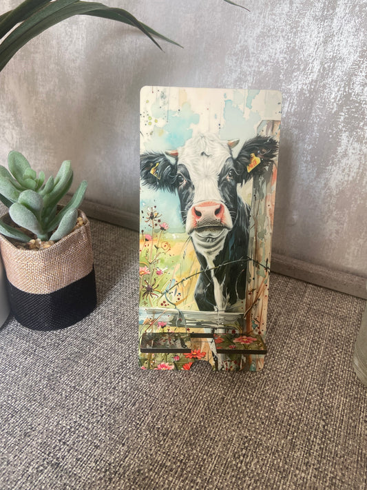 Mobile Phone Stand MDF - Cow In Field 2