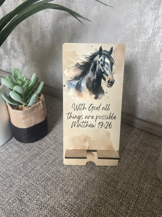 Mobile Phone Stand MDF - With God All Things Are Possible Matthew 19:26