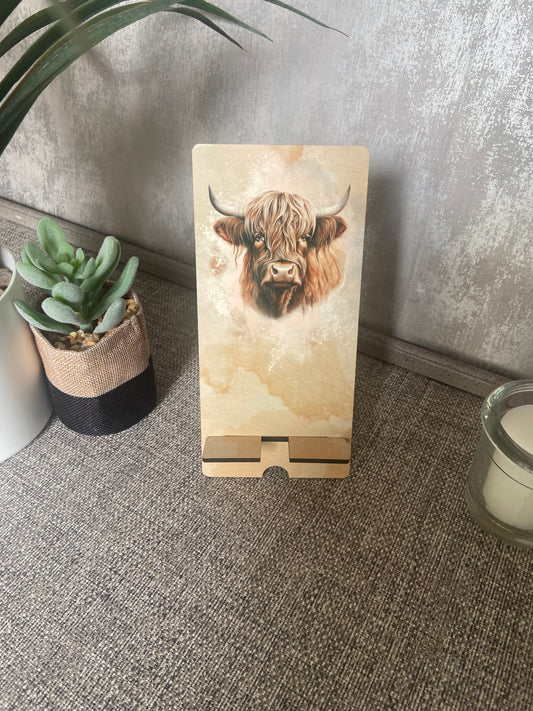 Mobile Phone Stand MDF - Highland Cow