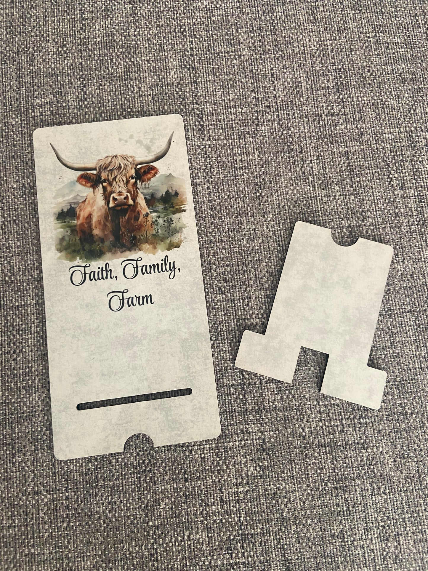 Mobile Phone Stand MDF - HighLand Cow Faith, Family, Farm