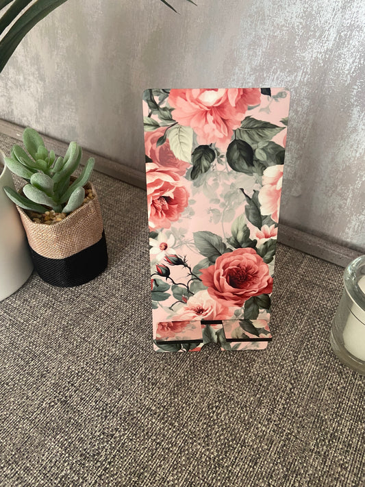 Mobile Phone Stand MDF - Pink Roses