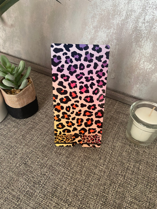 Mobile Phone Stand MDF - Rainbow Leopard Pattern