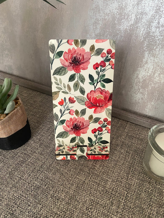 Mobile Phone Stand MDF - Red Floral