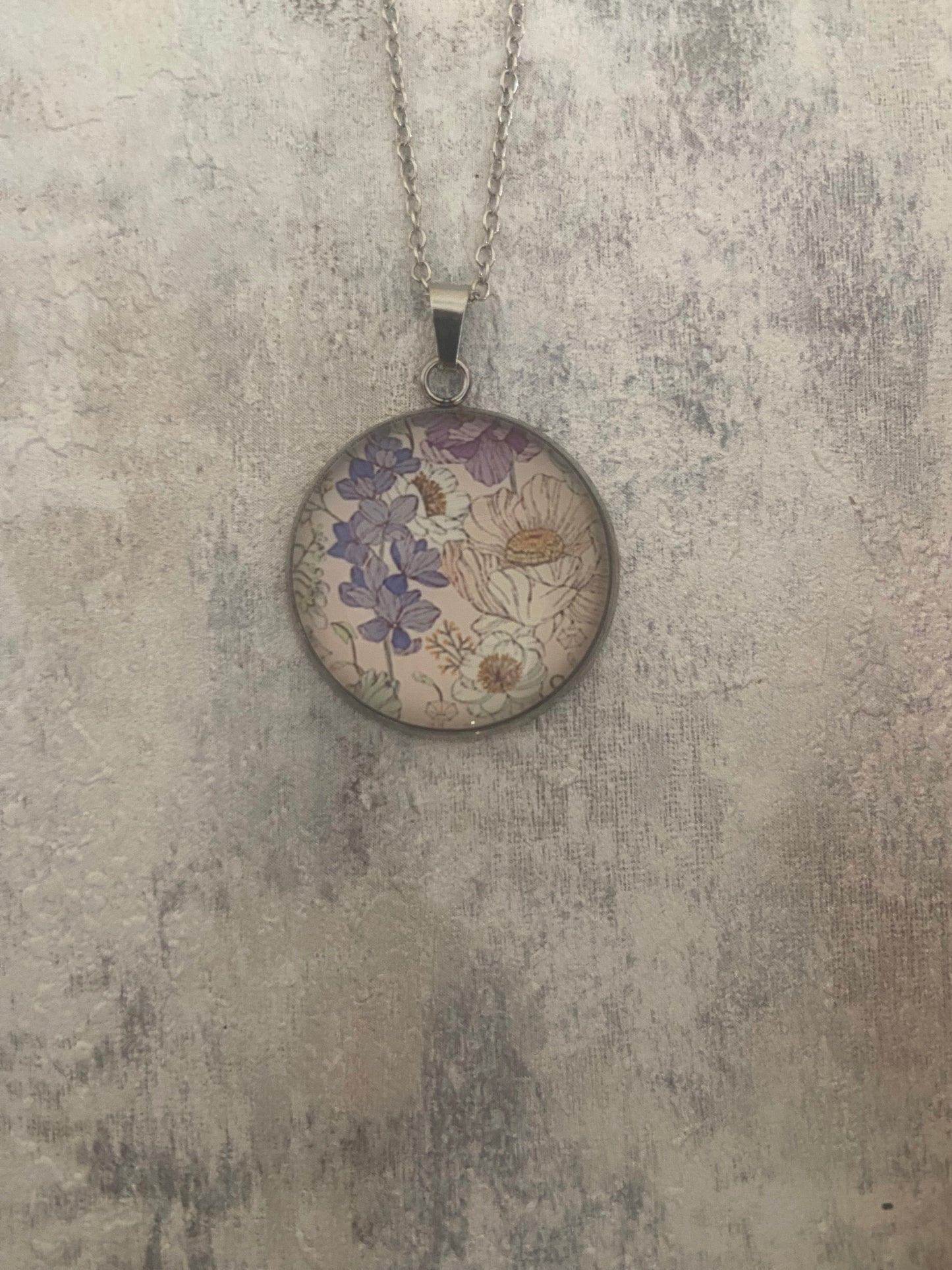 Floral 2.5cm Pendant Silver Necklace (60cm chain) 11 variations
