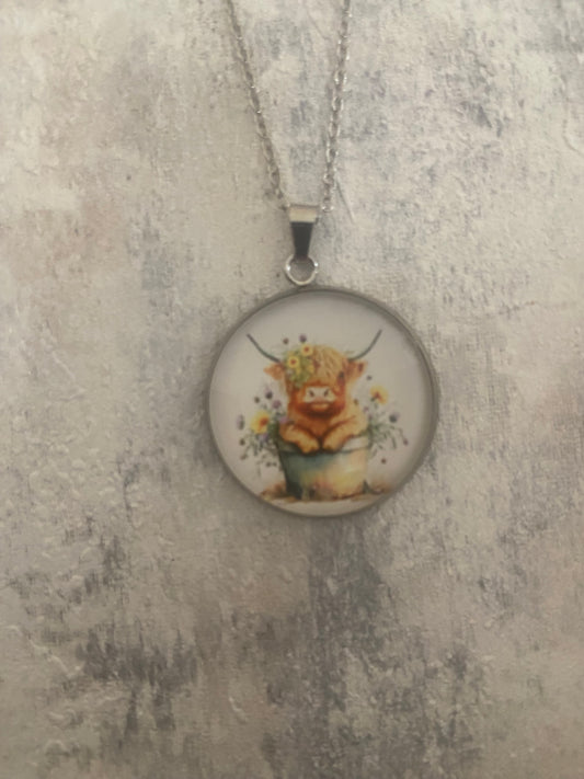 Cow 2.5cm Pendant Silver Necklace (60cm chain) 4 variations