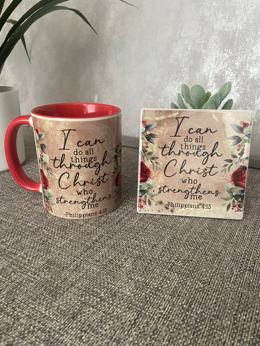 I Can Do All Things Through Christ Philippians 4:13 Mug & Coaster Set
