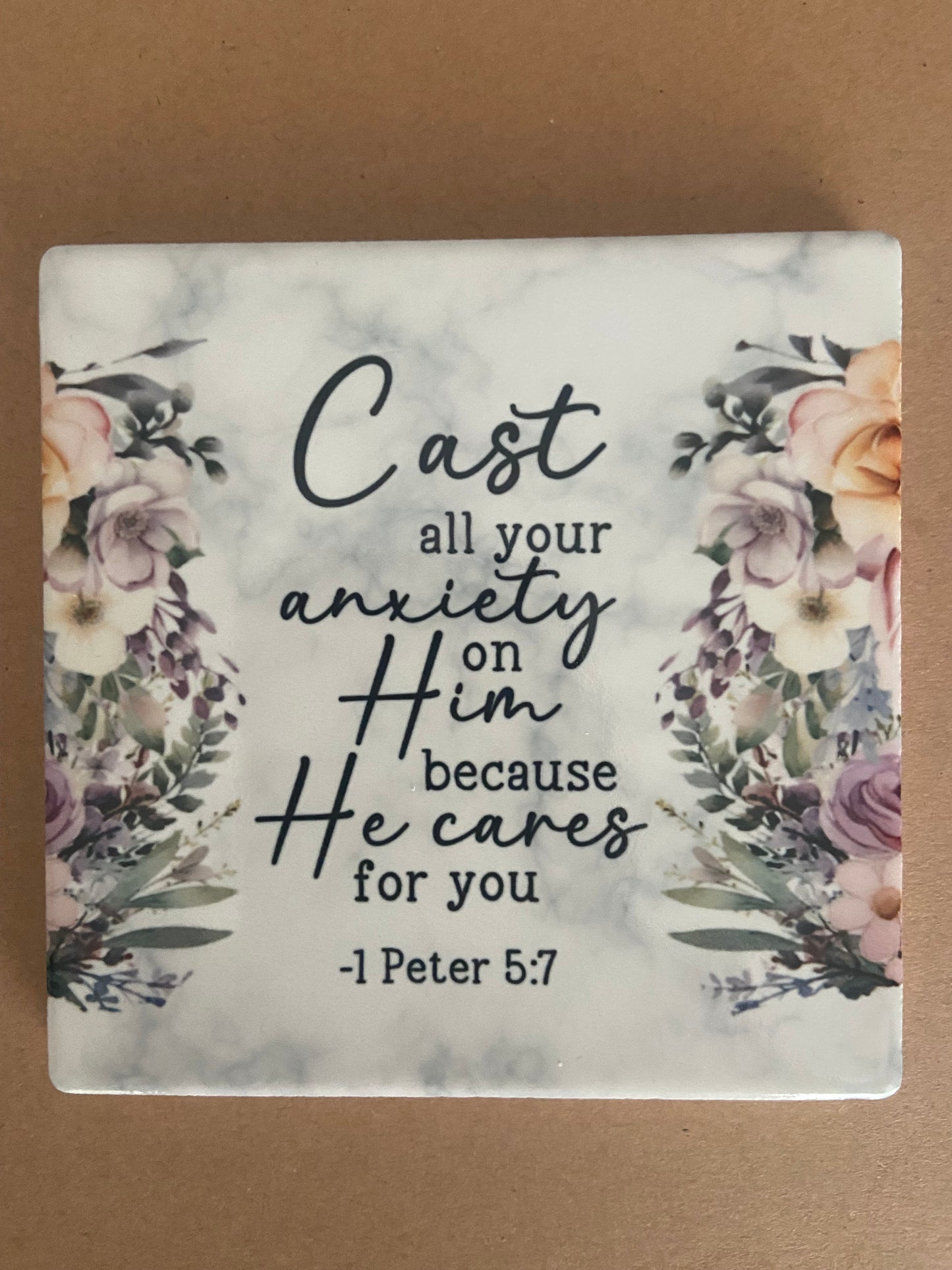 Cast All Your Anxiety On Him 1 Peter 5:7 Single Coaster