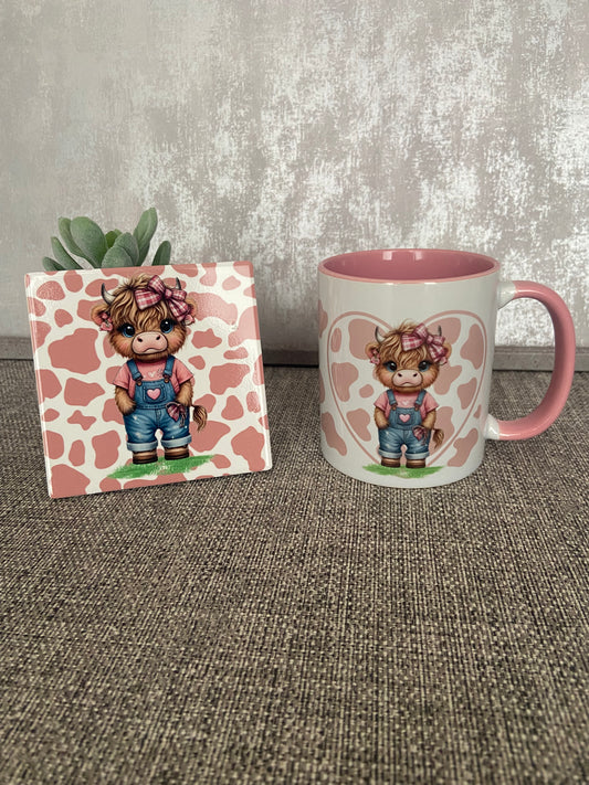 Girly Cow Mug & Coaster Set