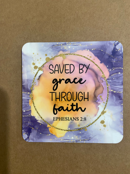 Saved By Grace Through Faith Ephesians 2:8 Single MDF Coaster